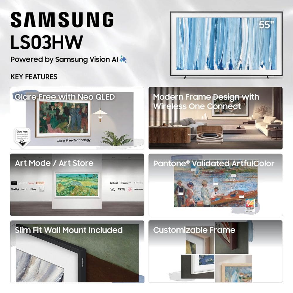 Samsung QA55LS03HEULXL, 55 Inches 4K Ultra HD QLED TV, Black