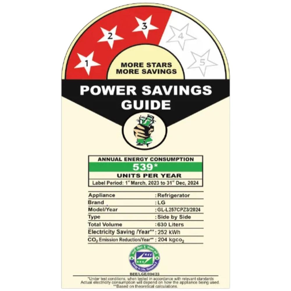 LG 630 Ltrs 3 Star, Inverter Frost Free, Side-by-Side Refrigerator (GL-L257CPZ3)