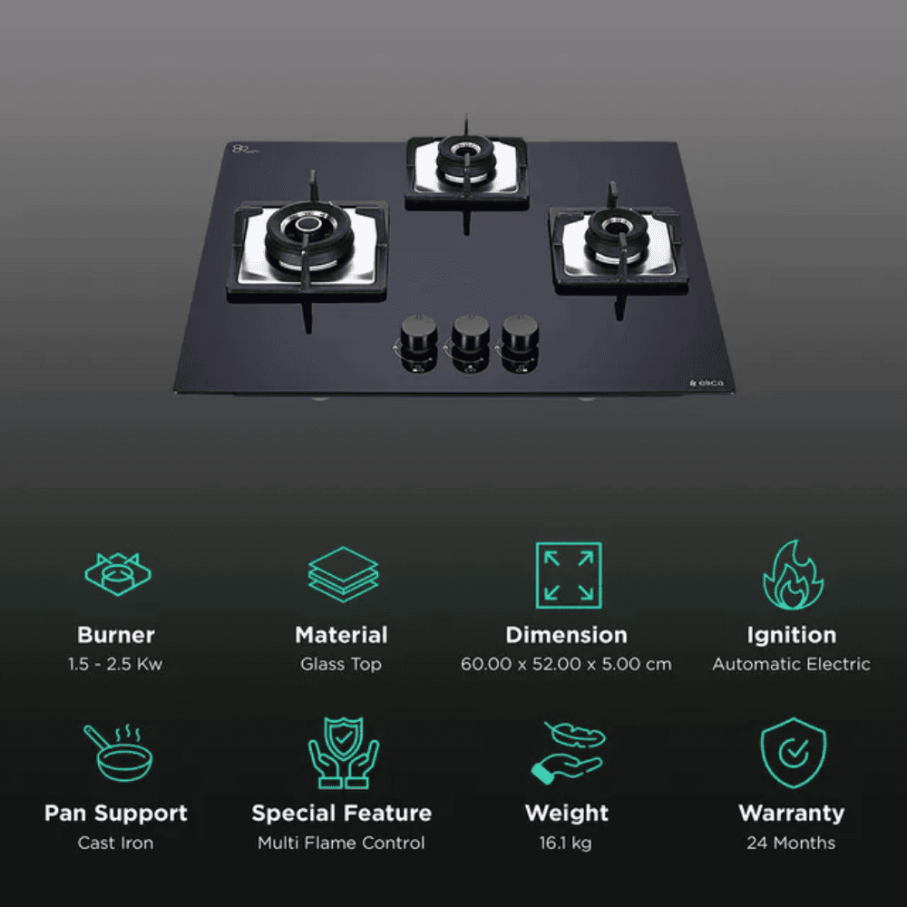 Elica Hob, FLEXI AB HCT 3B, burner 90 cm Auto Ignition Glass