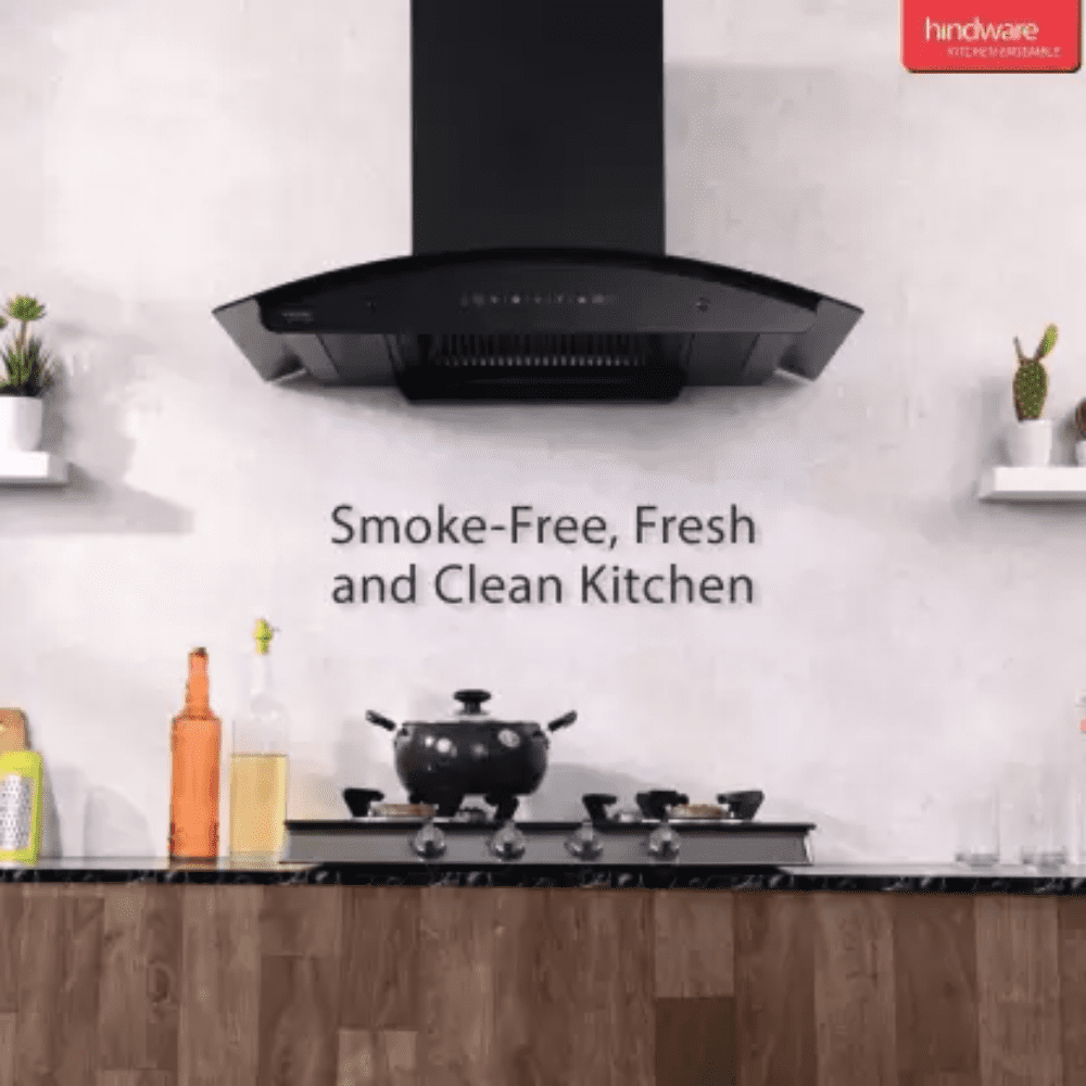 Hindware ALDINA, 90 Cm 1200 m3/hr Auto Clean Wall Mounted Chimney, Hoods Series with Filterless Technology (Black)