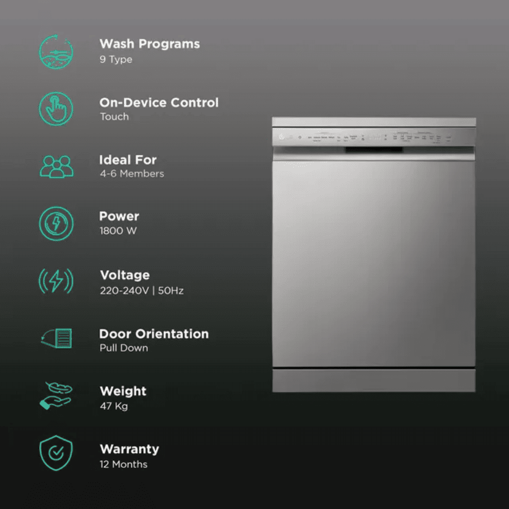 LG 14 Place Settings Free Standing Dishwasher with Inverter Direct Drive Technology (DFB512FP, Platinum Silver)