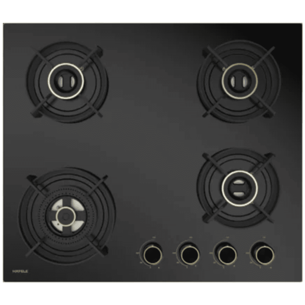 Hindware Hob, GRAPHITE 4B 60, 4 burner 60 cm Auto Ignition Top Metallic Designer Full Brass Burners 2 Medium + 2 Small Gas Stove (Black)