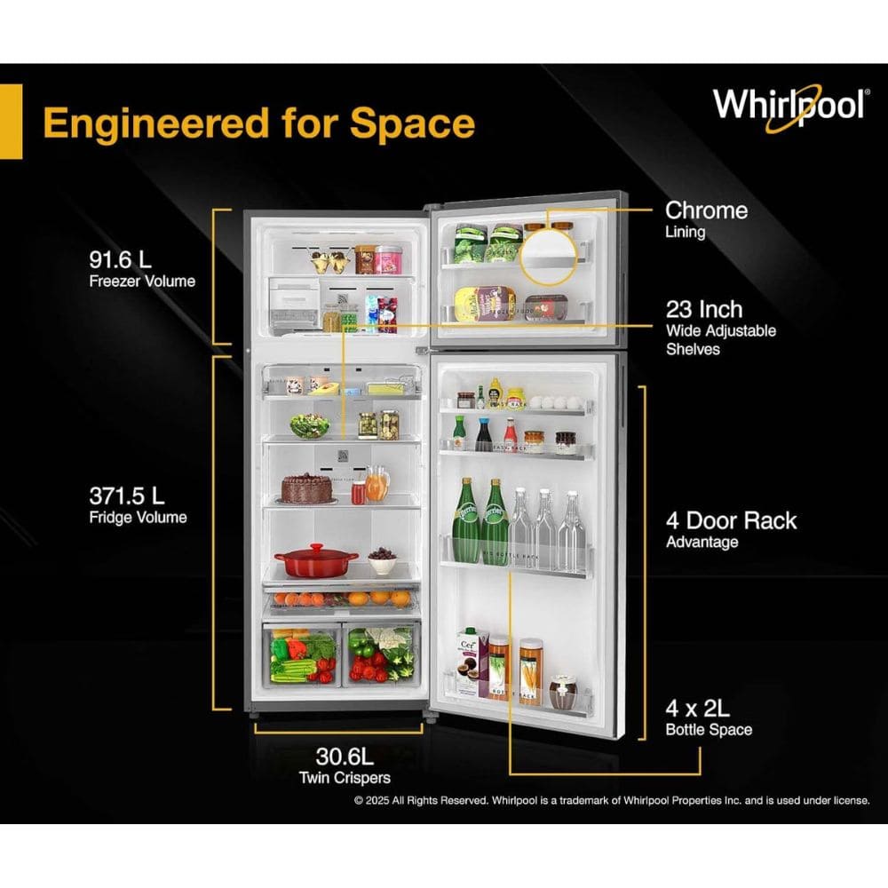 Whirlpool 467 Ltrs, 2 star IntelliFresh Convertible Inverter Frost Free Double Door Refrigerator (IF INV CNV 515 ALPHA STEEL Z)