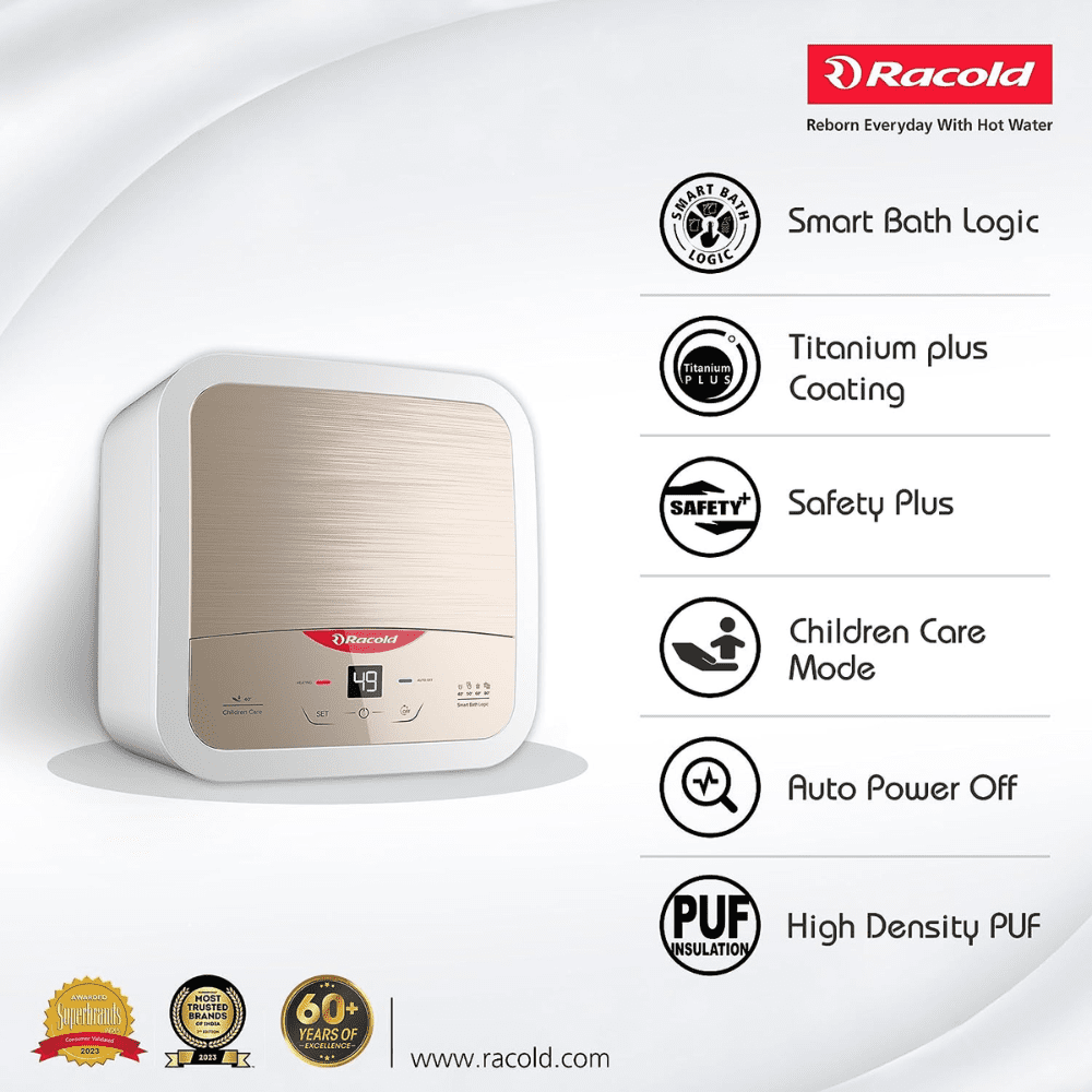 Racold 25 Ltrs Vertical Storage, 5 Star Water Heater Geyser (OMNIS 25 DG 2KW S,Silver & White)