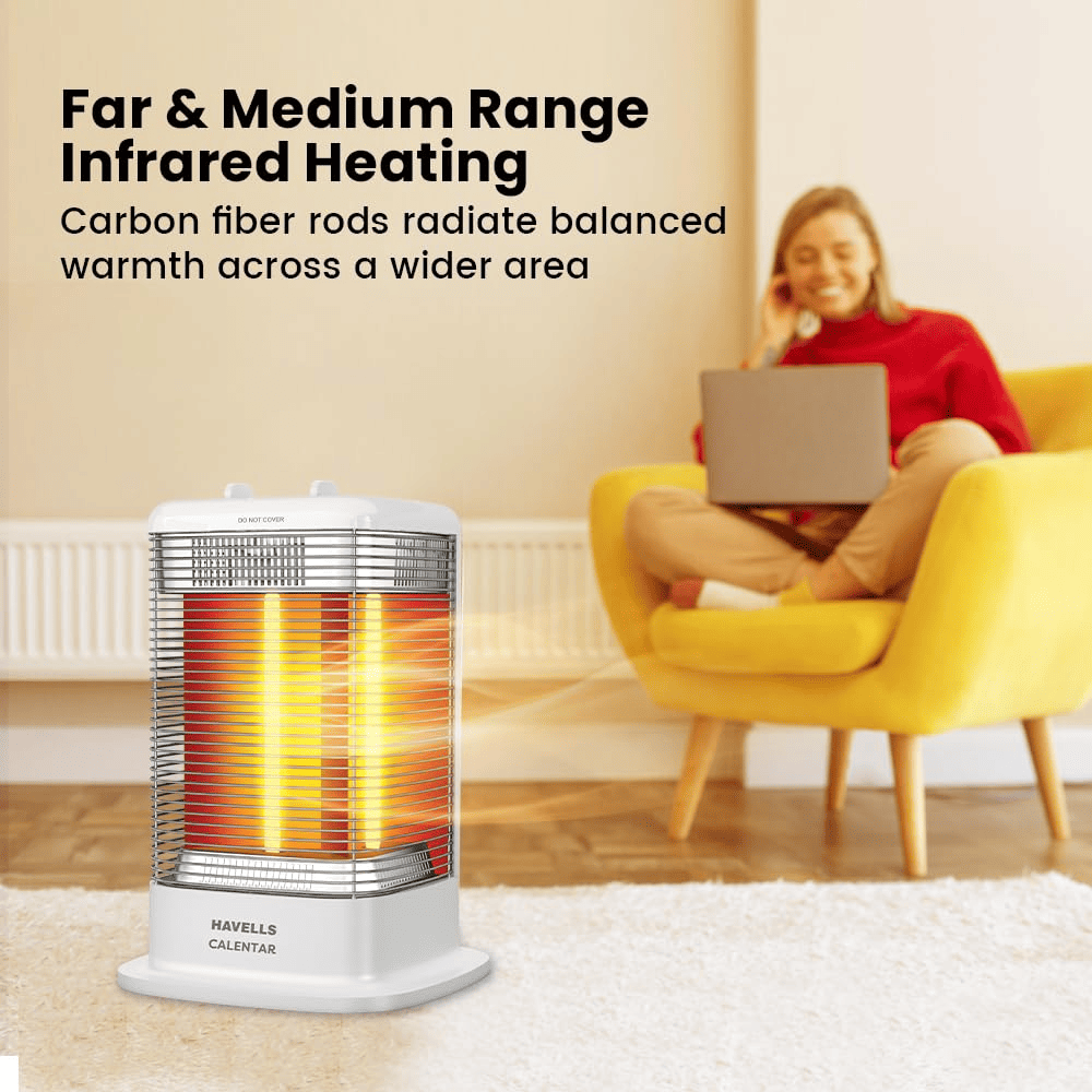 Havells 1050 Watts Calenter Room Heater With 3 Carbon Heating Tube (GHRGHCNW105, 812T White)