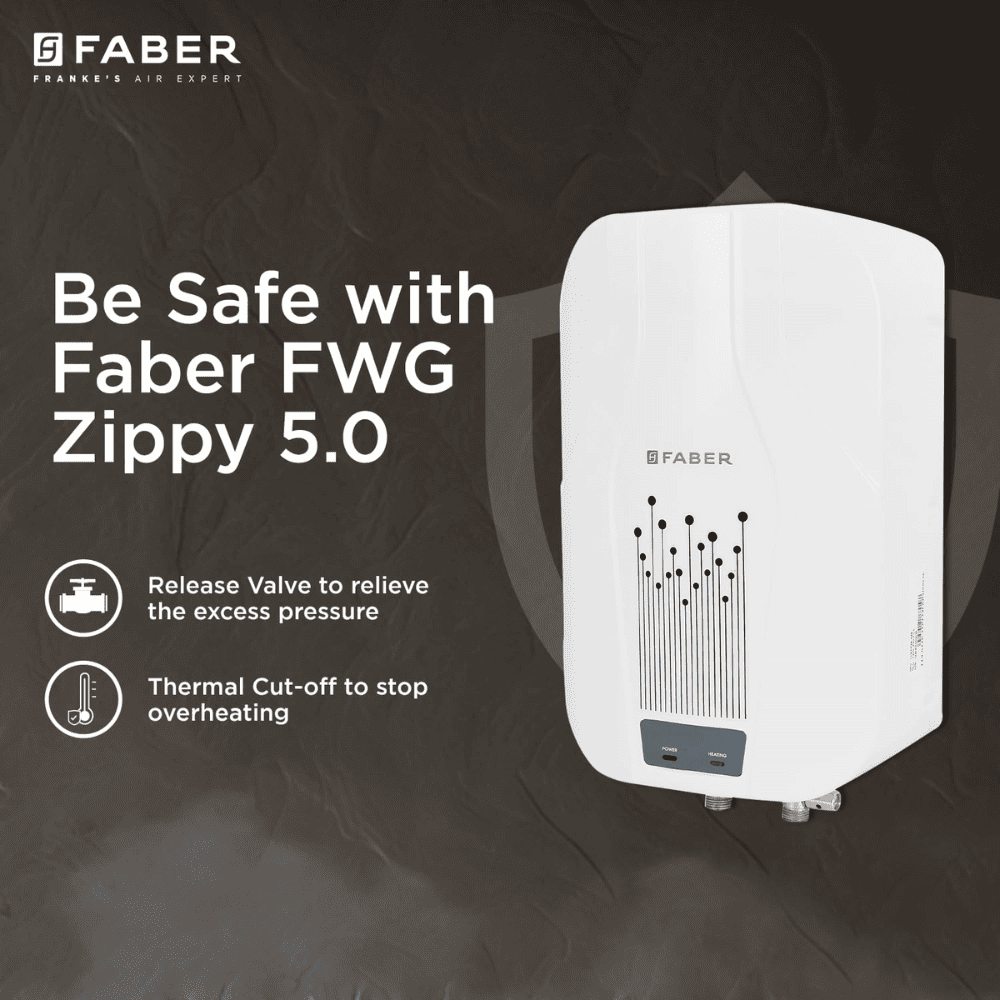 Faber 5 Ltrs Instant Wall Mounting Water Heater Geyser (FWG ZIPPY5.0, White)