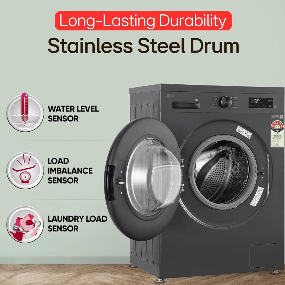 LG 9 Kg 5 Star Fully Automatic Front Load Washing Machine (FHB1209Z2M,Black)