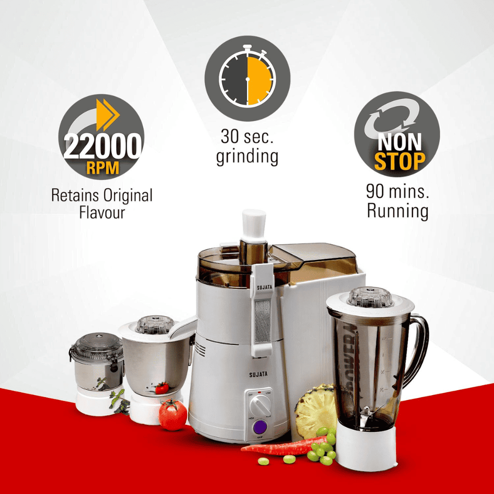 Sujata 900 Watts Mixer Grinder with 3 Jars 1 Blender (Maxima, Black)