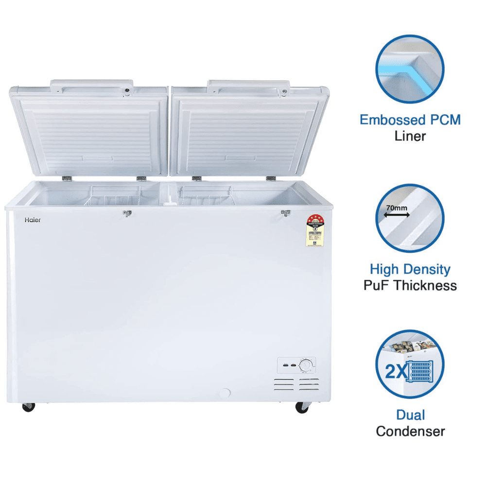 Haier HFC-588DM5, 524 Ltrs hard Top chest Double Door Deep Freezer, White