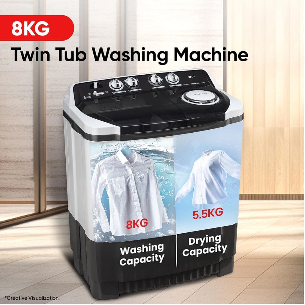 LG 8 Kg 5 Star Semi-Automatic Top Load Washing Machine (P8015SGAZ,Dark Grey)