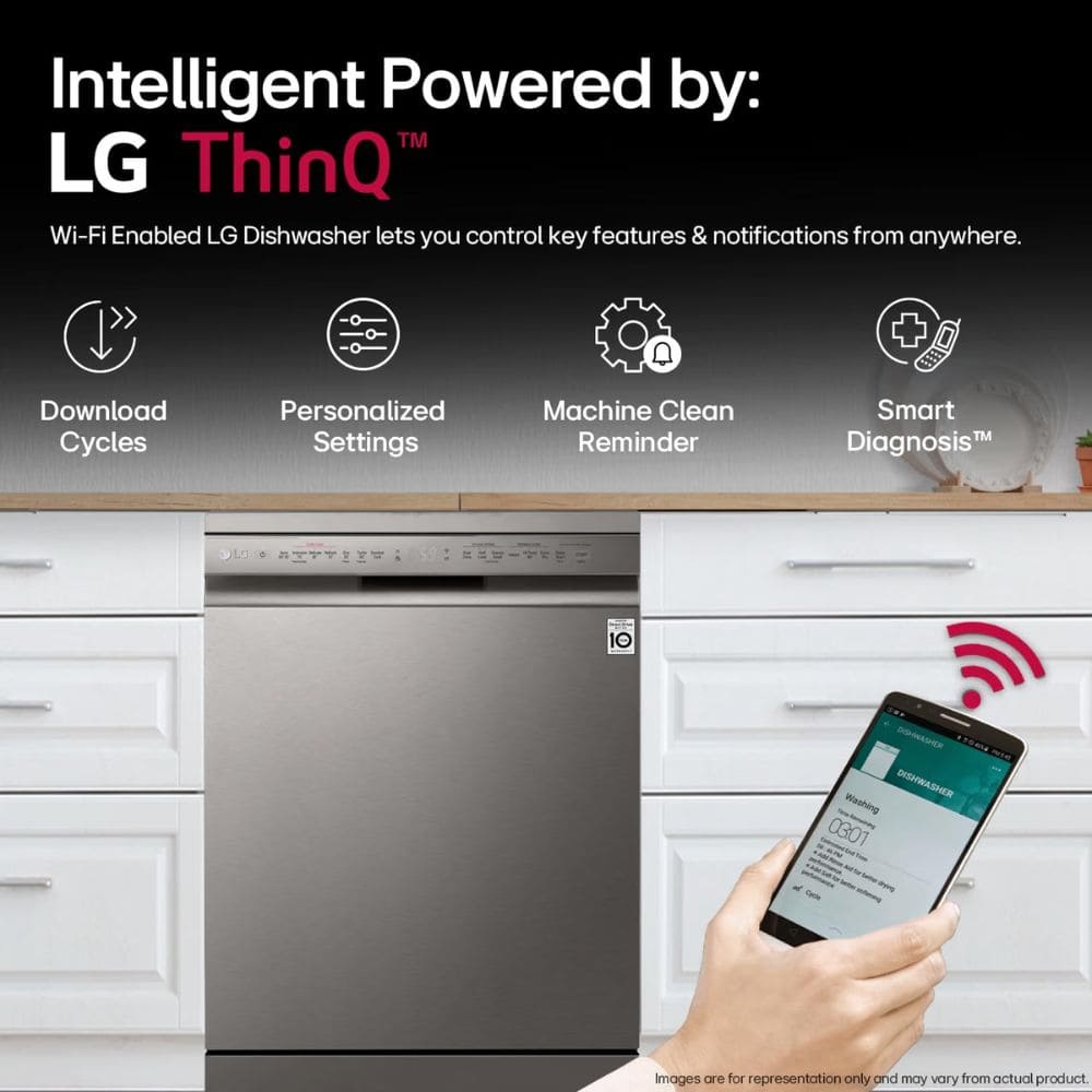 LG 14 place settings Free Standing Dishwasher with True Steam Quad Wash & Inverter Direct Drive (DFB424FP, Silver)