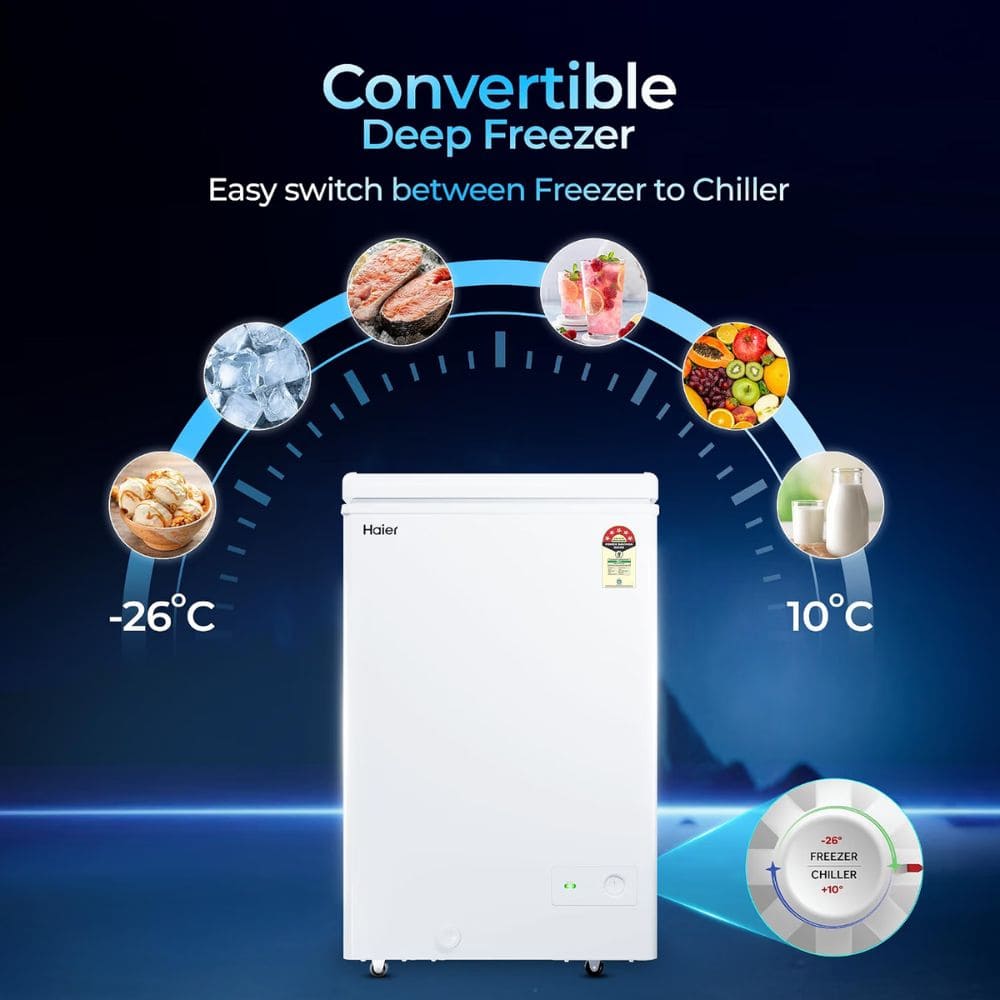 Haier HFC-150SET4, 175 Ltrs Single Door Hard Top Convertible Deep Freezer, White