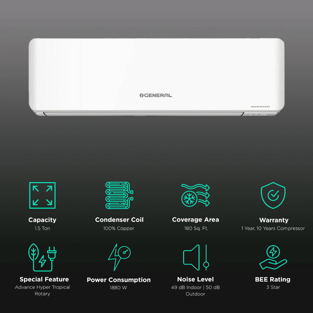 O General 1.5 Ton 3 Star Inverter Split Air Conditioner (ASGG18CPWA)