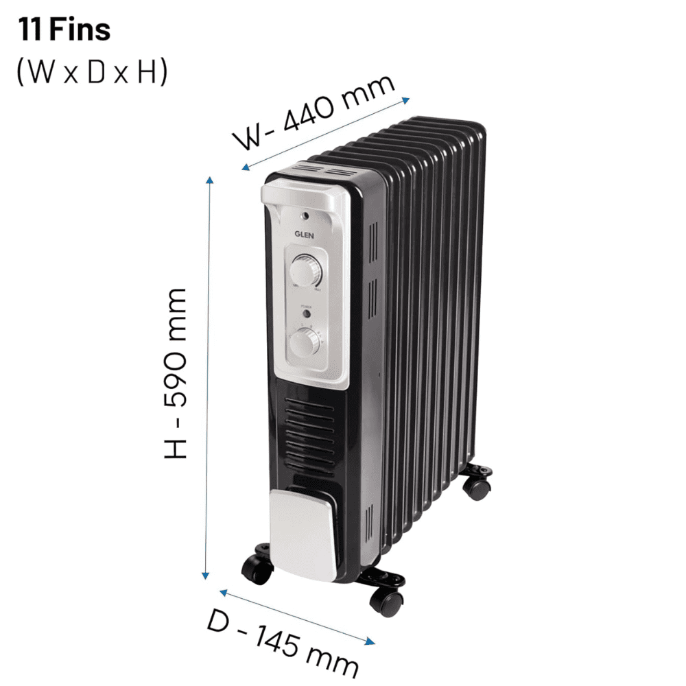 Glen 11 Straight Fins 2900 Watts Electric Oil Filled Room Heater with PTC Fan (HA7015OR11, Black)
