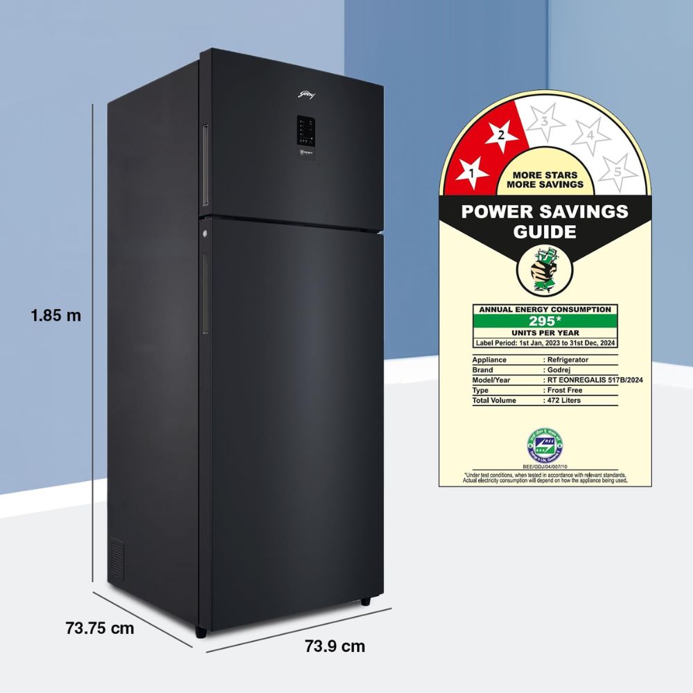 Godrej 472 Ltrs 2 Star Inverter Frost Free Double Door Refrigerator (RT EONREGALIS 517B RCI MT BK, Matt Black)