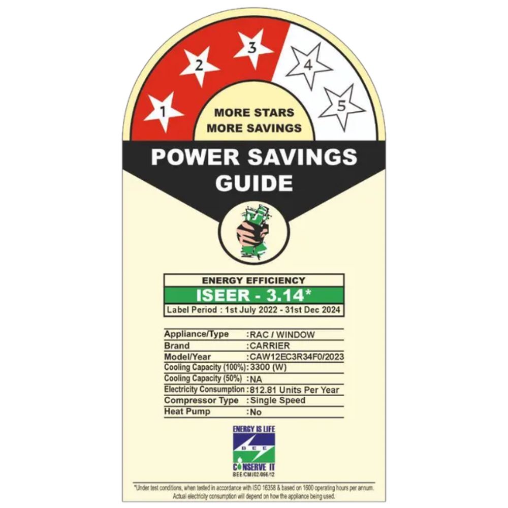 Carrier 1 ton 3 Star Fixed Speed Window Air Conditioner (12K 3s ESTRELLA FX WRAC)