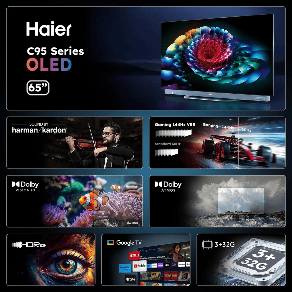 Haier H65C95EUX, 65 Inches 4K Ultra HD OLED TV, Crystal Black