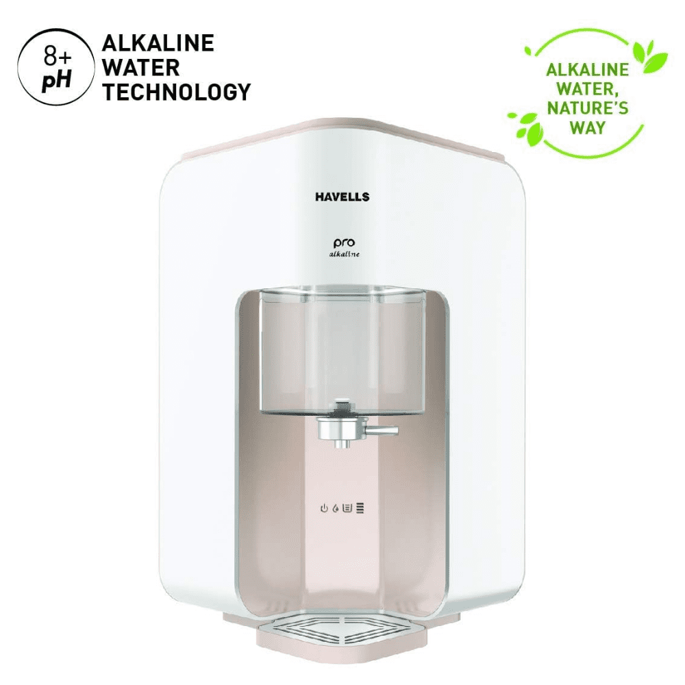 Havells Pro Alkaline, 7 Ltrs Storage RO+UV Wall Mountable Water Purifier, White & Beige