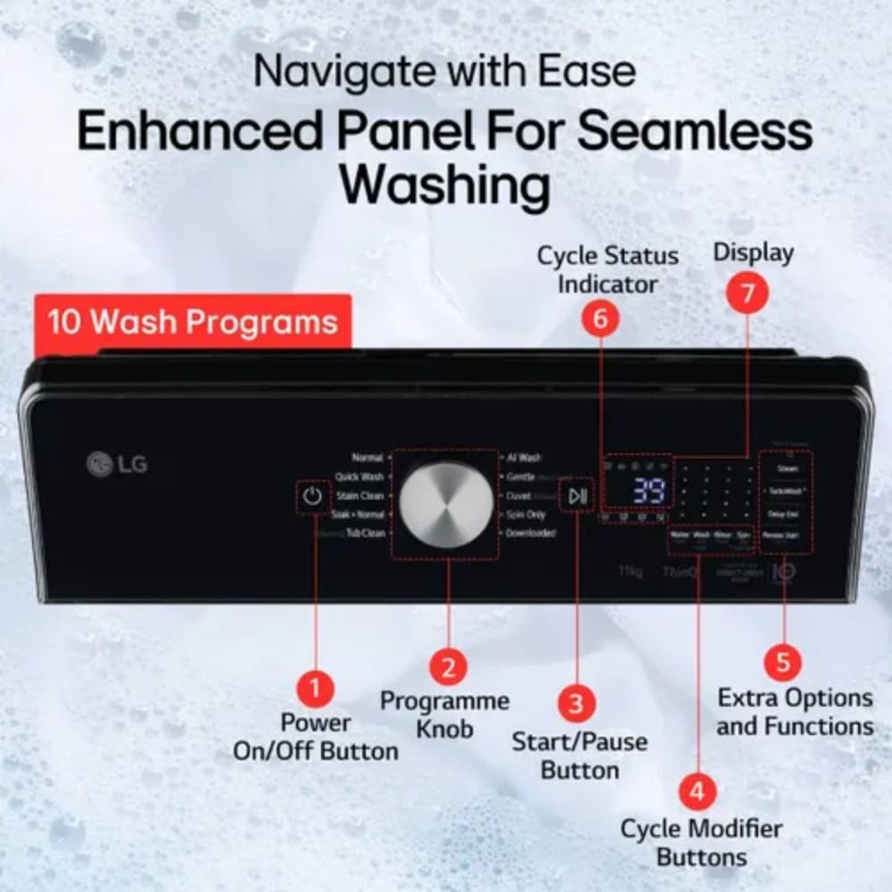 LG 11 Kg 5 Star Fully-Automatic Top Load Washing Machine (TX511SWO,Black)