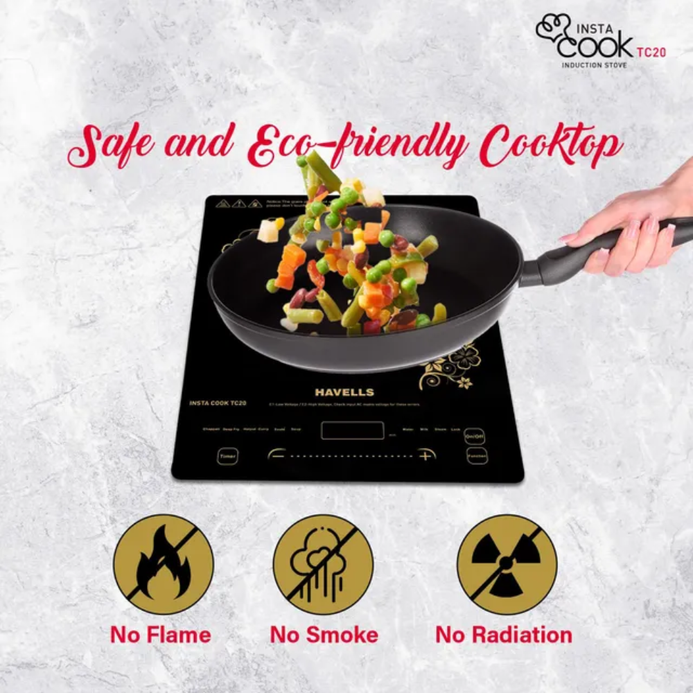Havells Insta Cook TC20, 2000 Watts Single Induction Cooktop, Black