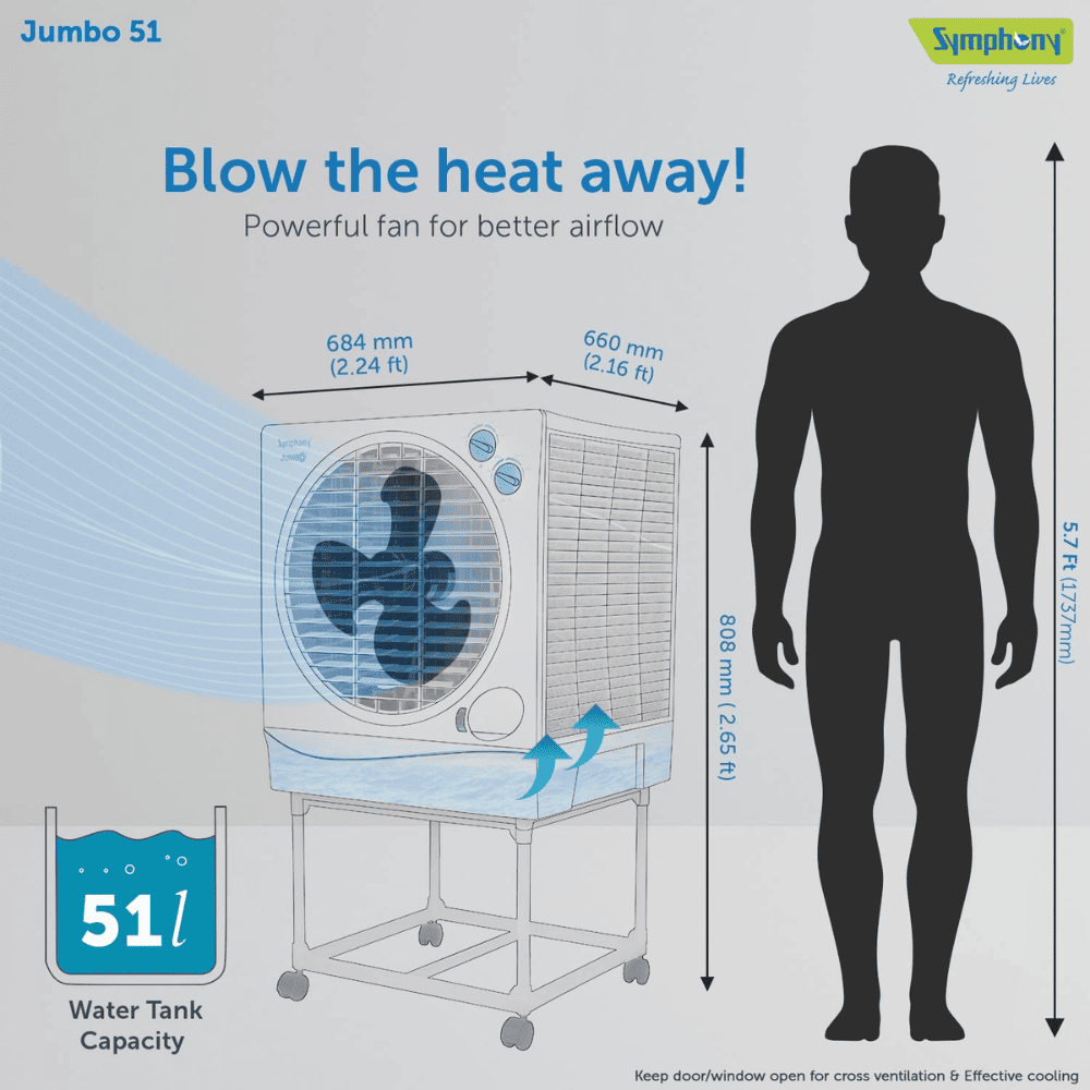 Symphony 51 Ltrs Desert Air Cooler with Trolley (JUMBO51L)