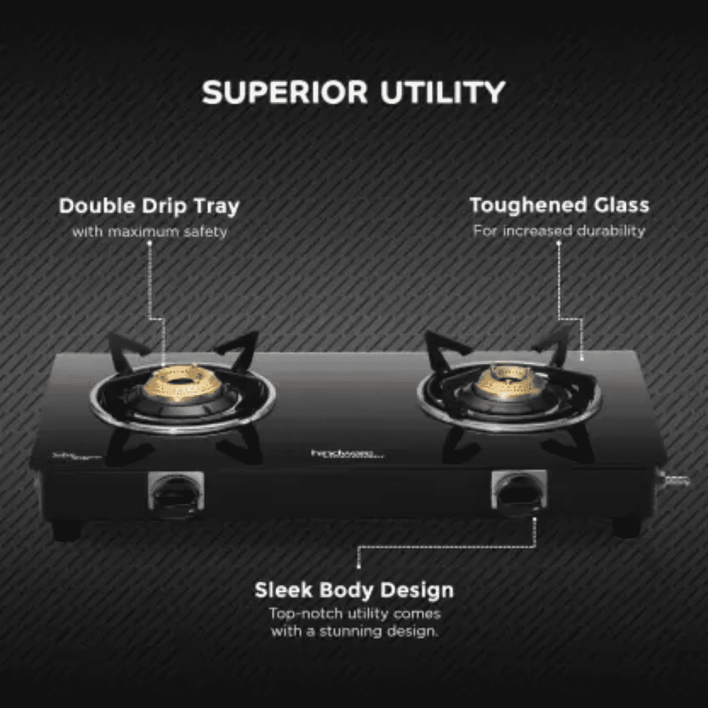 Hindware Cooktop, BRIO+2B, Burner 57 cm Manual Glass Top Mild