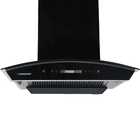 Sunshine LUXOR 60CM, 60 cm 1200 m3/hr Auto Clean Wall Mounted Hood Chimney, Filterless Technology, Touch Control (Black)