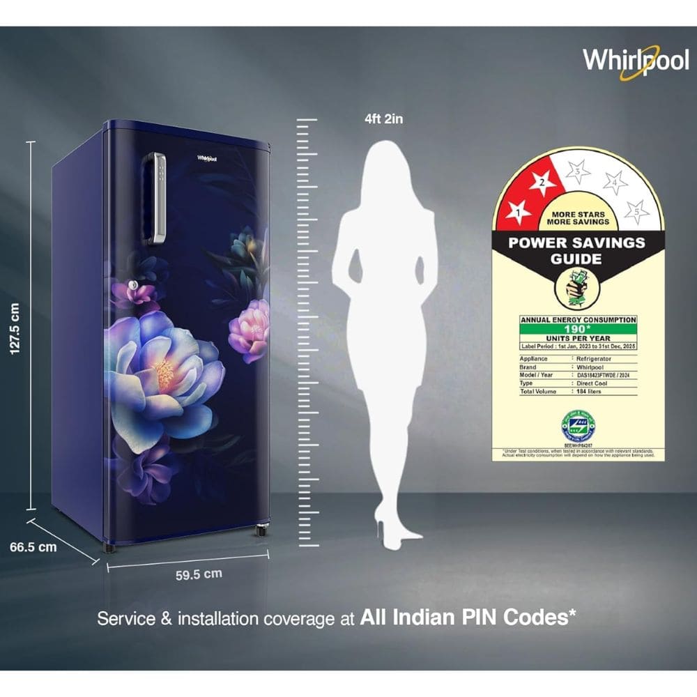 Whirlpool 190 Ltrs 1 Star, Inverter Direct Cool, Single Door Refrigerator (205 IMPC PRM 1S SAPPHIRE)