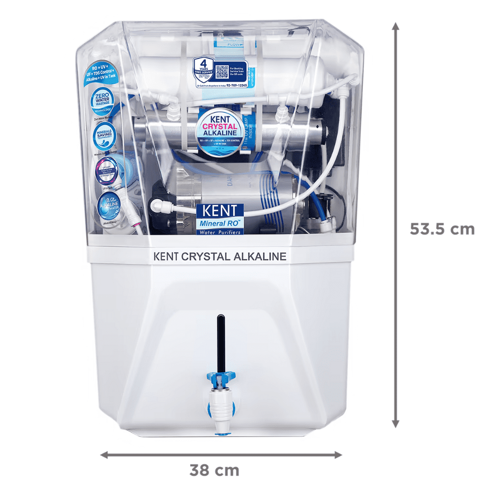 Kent CRYSTAL ALKALINE ZWW, 11 Ltrs Storage RO + UV + UF + TDS Control + Alkaline  Wall Mountable Water Purifier, White