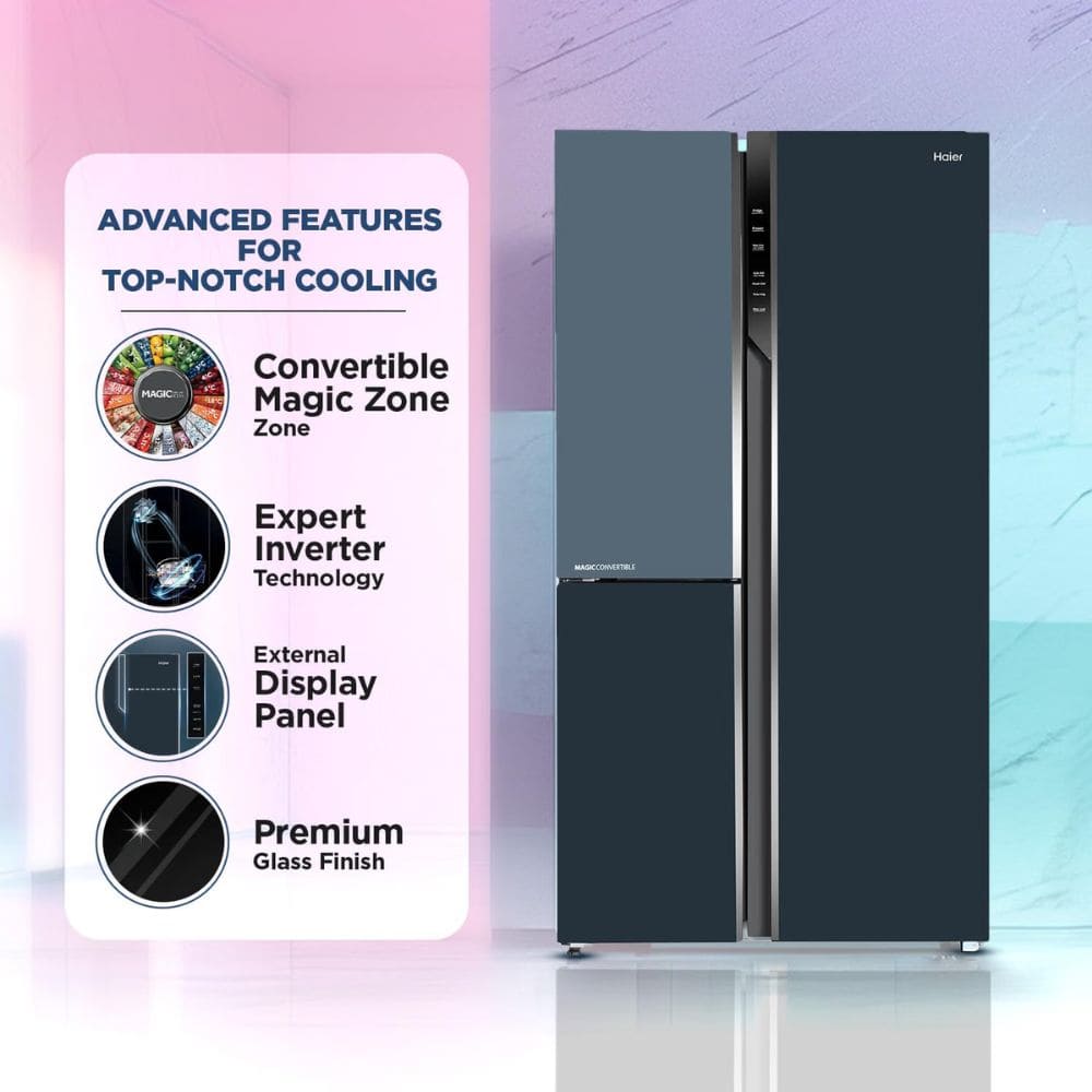 Haier 596 Ltrs 3 Star Frost Free Expert Inverter Smart Sense AI enabled 2 Door Side by Side Refrigerator (HRS 682WGKU1, Graphite Black)
