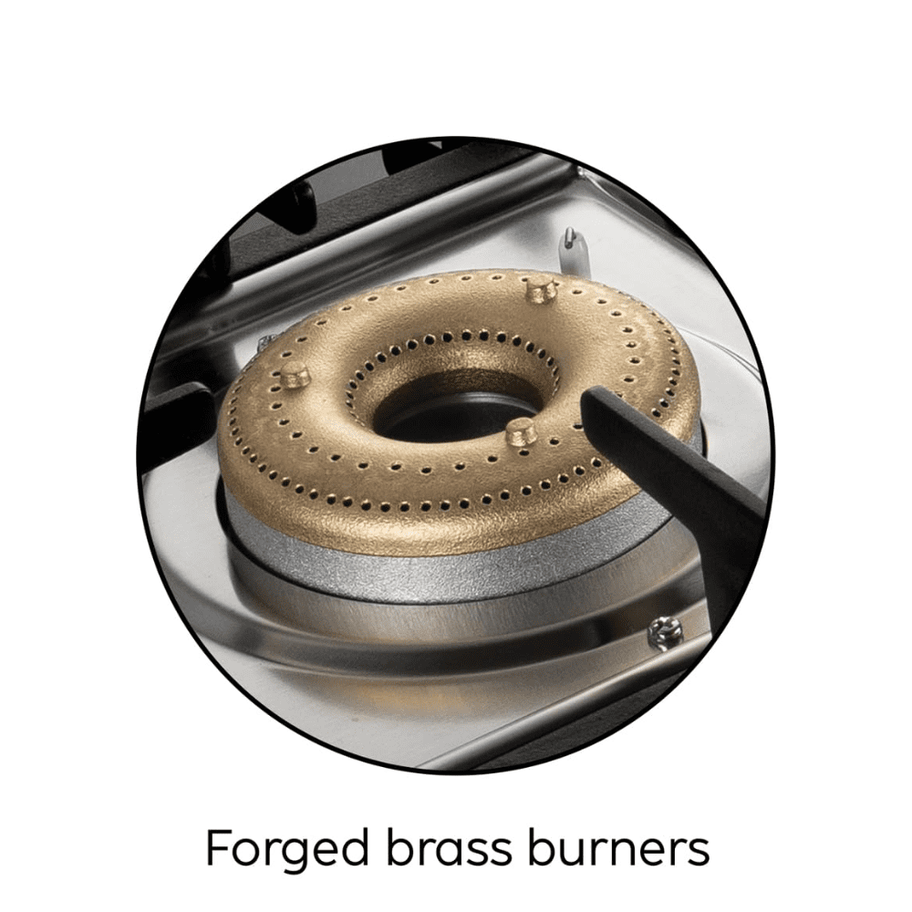 Glen Cooktop, 1035 4k Ultra SLIM MIRROR, 3 Burner 65 cm Manual Ignition Glass Top Brass Burners 3 Medium Gas Stove (Black)