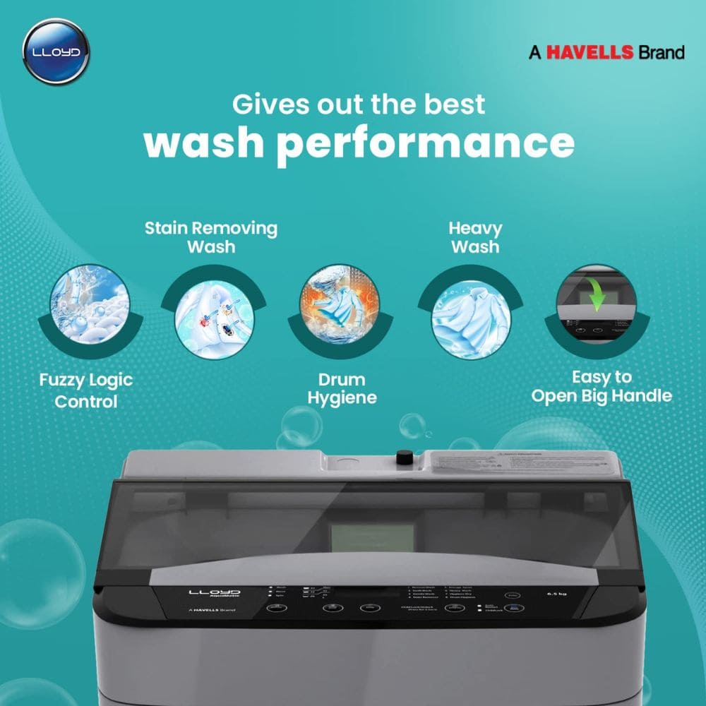Lloyd 7 Kg 5 Star Fully-Automatic Top Load Washing machine (GLWMT70GLGAM, Light Grey)