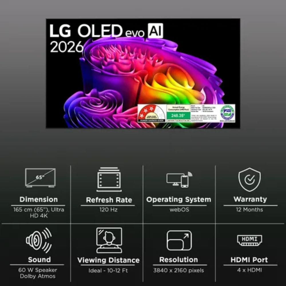 LG OLED65C6PLA, 65 Inches 4K a9 Gen7 AI Processor OLED evo TV, Black