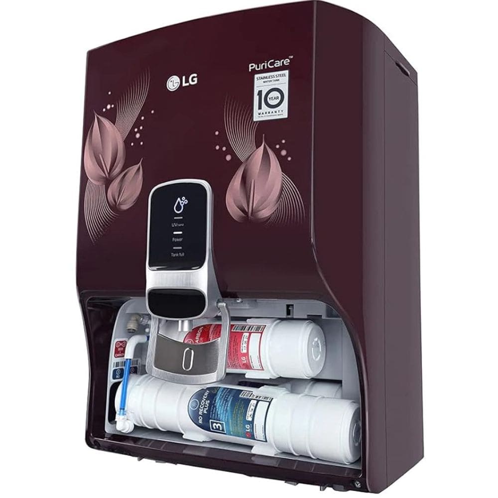 LG WW174NPC, 8 Litres RO+UV Multi Stage RO Filtration Water Purifier, Burgundy