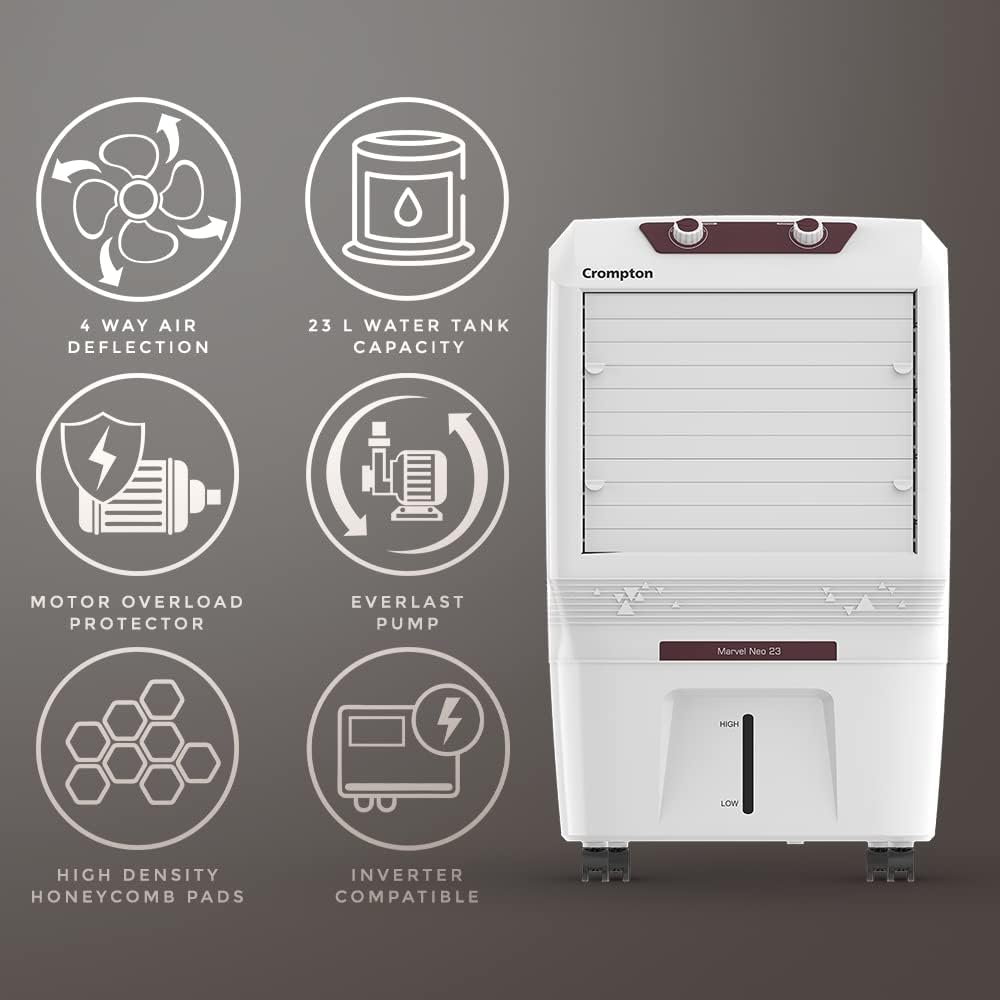 Crompton 23 Ltrs Desert Air Cooler (Marvel23 Neo, White)