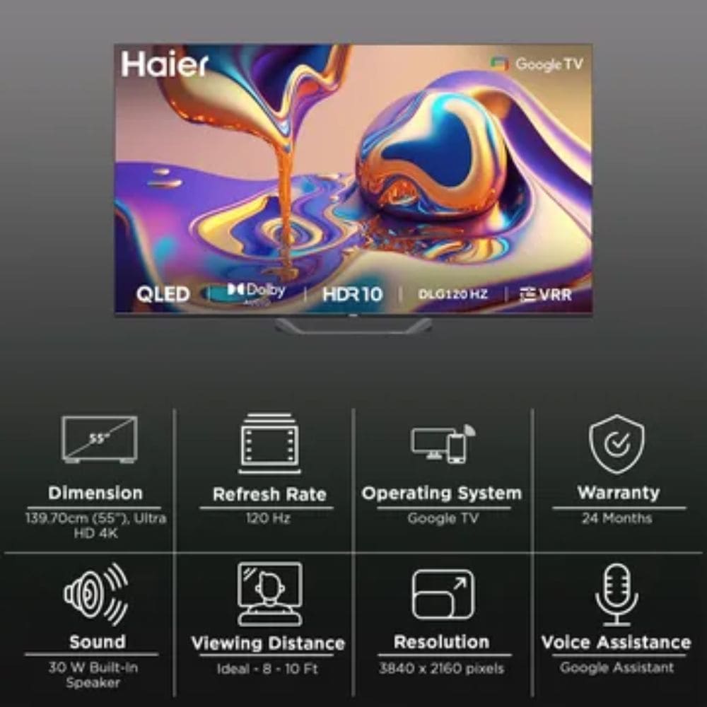 Haier H55S80FUX, 55 Inches 4K Ultra HD Mini LED Smart TV, Black