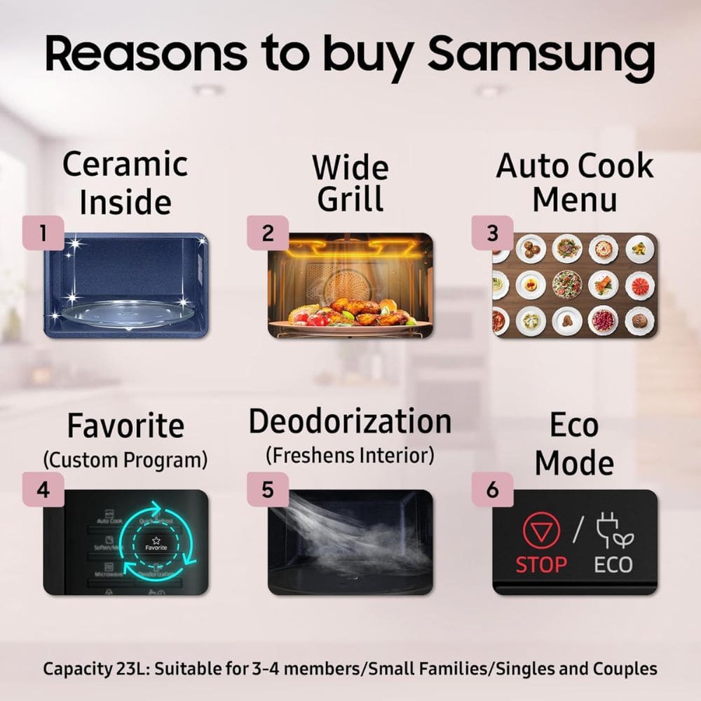 Samsung 23 Ltrs Stainless Steel Convection Solo Microwave Oven (MS23A3513AK,Black)