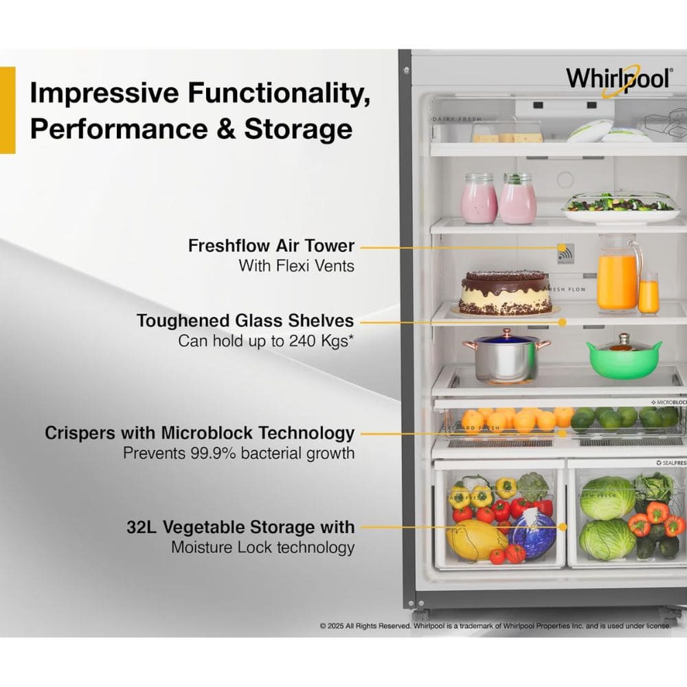 Whirlpool 411 Ltrs, 2 Star IntelliFresh Convertible Inverter Frost Free Double Door Refrigerator (IF INV CNV 455 GRAVITY BLACK(2S) Y)