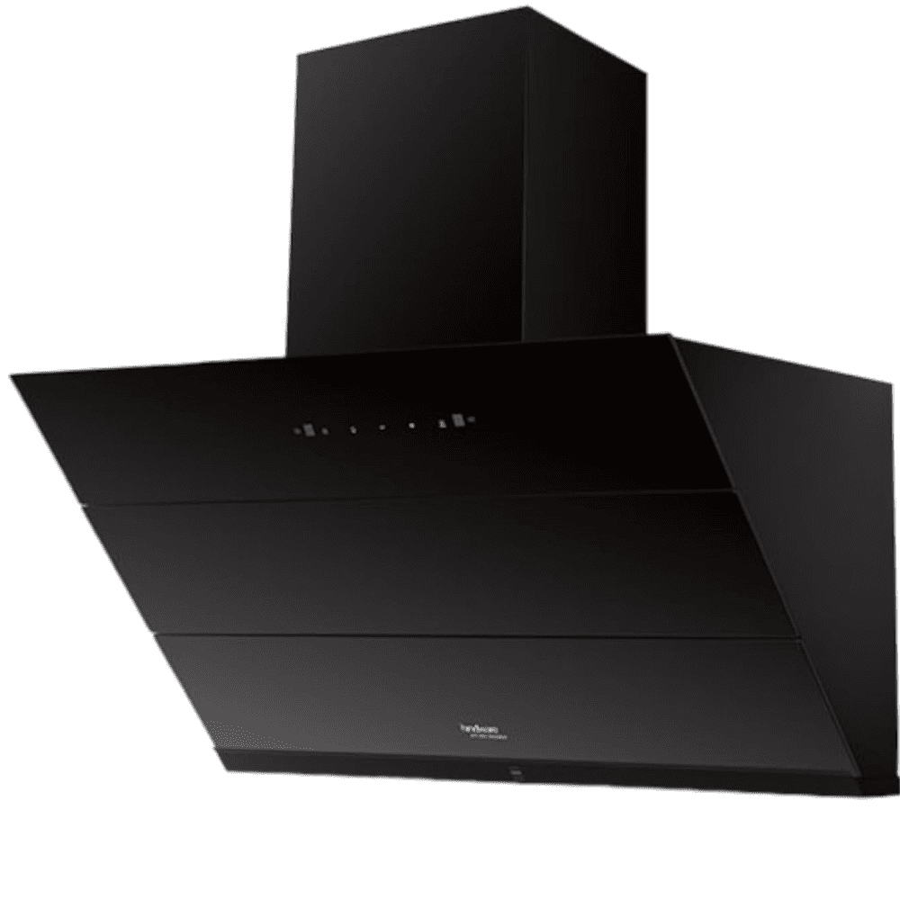 Hindware ALDINA, 75 cm 1350 m3/hr Auto Clean Wall Mounted Chimney, Aiflow Filterless Technology (Black)