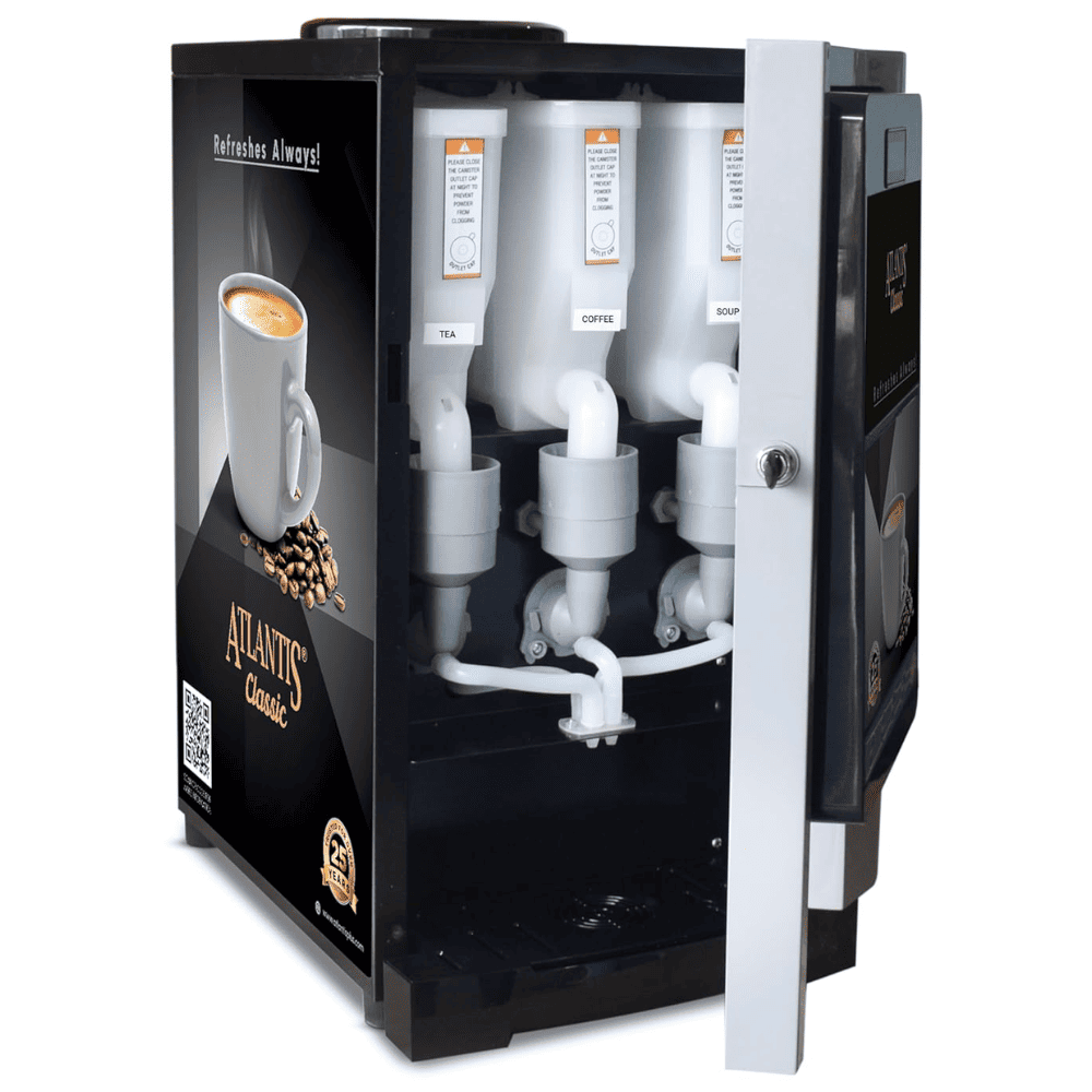 Atlantis 3 Liters Instant Tea Coffee and Milk Beverages Maker Vending Machine, Cafe Classic 3 Line, Black