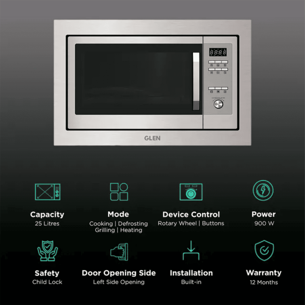 Glen 25 Ltrs Built-in Microwave Oven with 6 Autocook Menus (MO677,25 Silver)