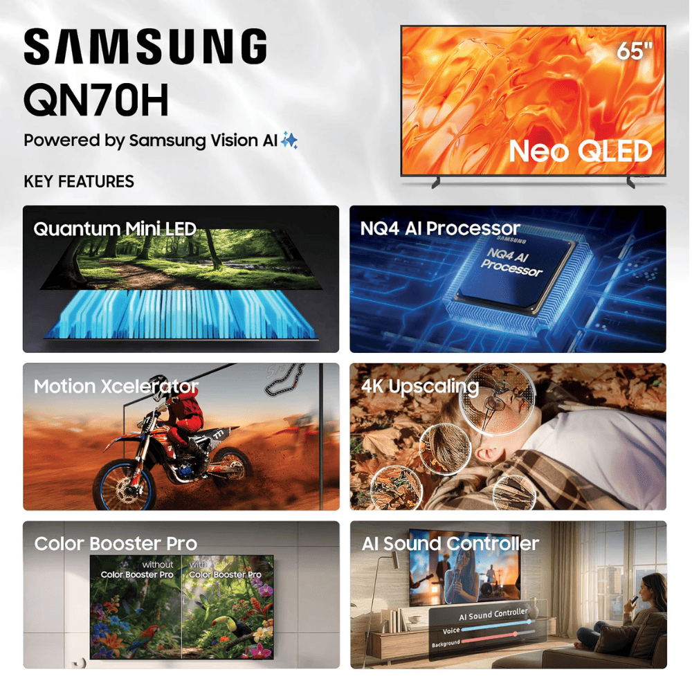 Samsung 65QN70H, 65 Inches 4K Quantum Mini Neo QLED TV, Black