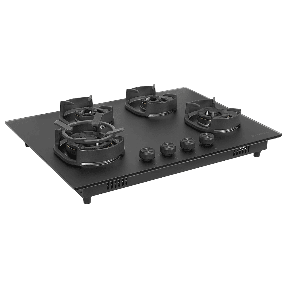 Faber Hob DELLA HD724 CI AI, 4 burner 90 cm Auto Ignition Glass Top Full Brass Burners 1 Medium +1 Small + 1 High Gas Stove (Black)