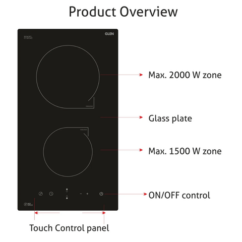 Glen HOBB BH1013 IC, 2000 WattsSingle Induction Cooktop Stove with 6 Pre-set Cooking Functions (Black)