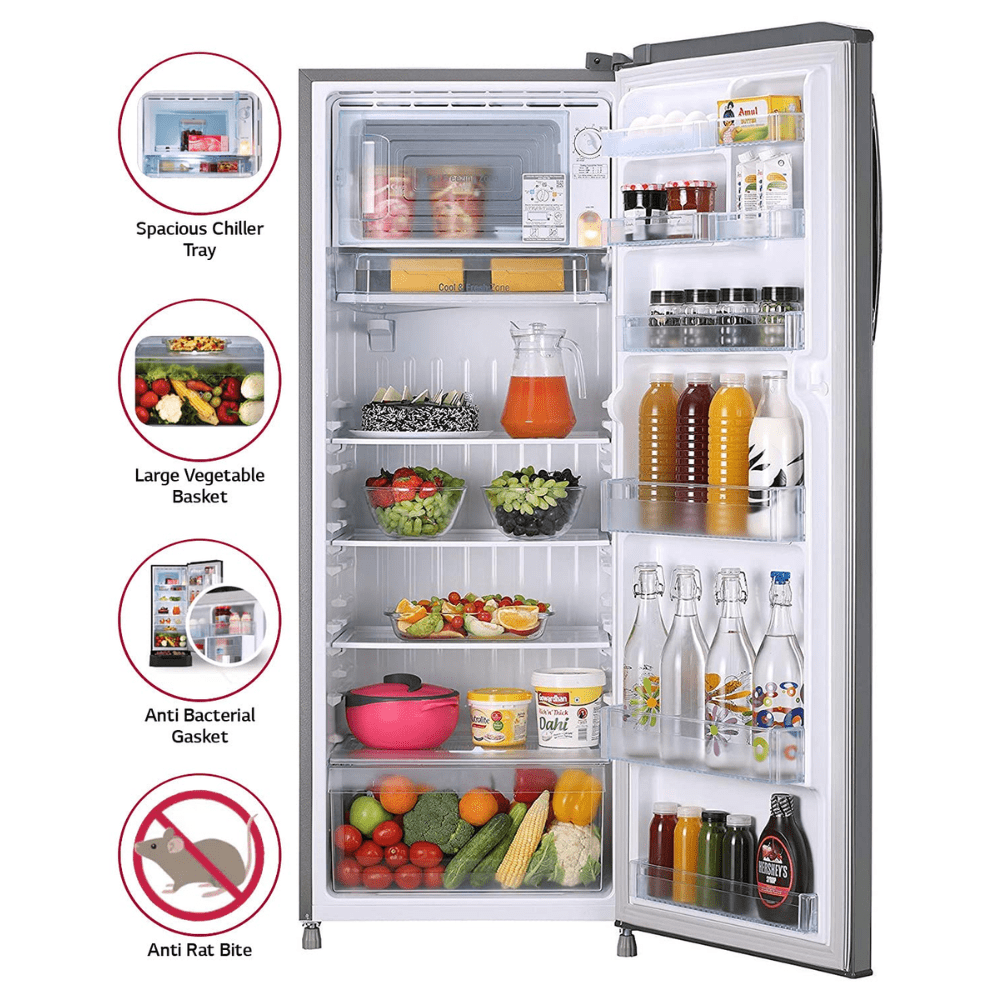 LG 261 Ltrs 3 Star Inverter Direct Cool Single Door Refrigerator (GL-B281BPZX, Shiny Steel)