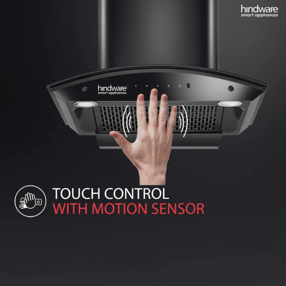 Hindware DIVINA, 60 cm 1200 m3/hr Auto-Clean Kitchen Chimney, Motion Sensor & Touch Control (Black)