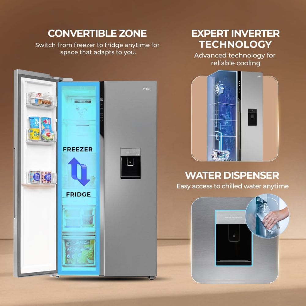 Haier 602 Ltrs, 3 Star Expert Inverter Frost Free 2 Door Side by Side Refrigerator (HRS 682SWDU1)