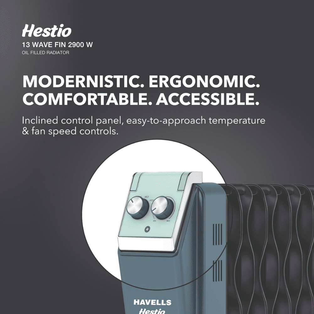 Havells 13 Wave Fins, 2900 Watts Wave Fins Oil Filled Radiators Room Heater (Hestio Ofr 13f, Grey)