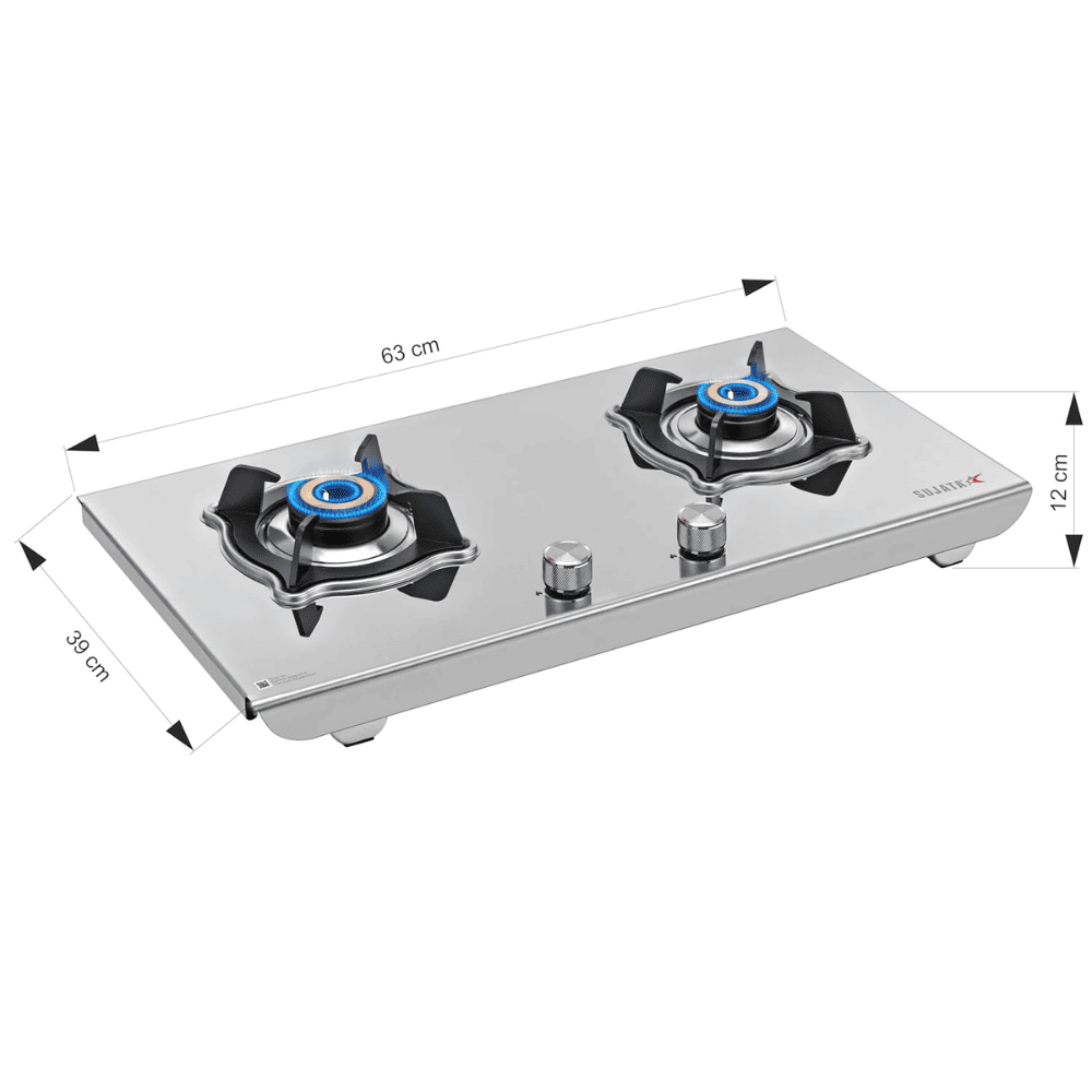 Sujata Cooktop Robusto Plus, 2 Burner Manual Stainless Steel Gas Stove (Silver)