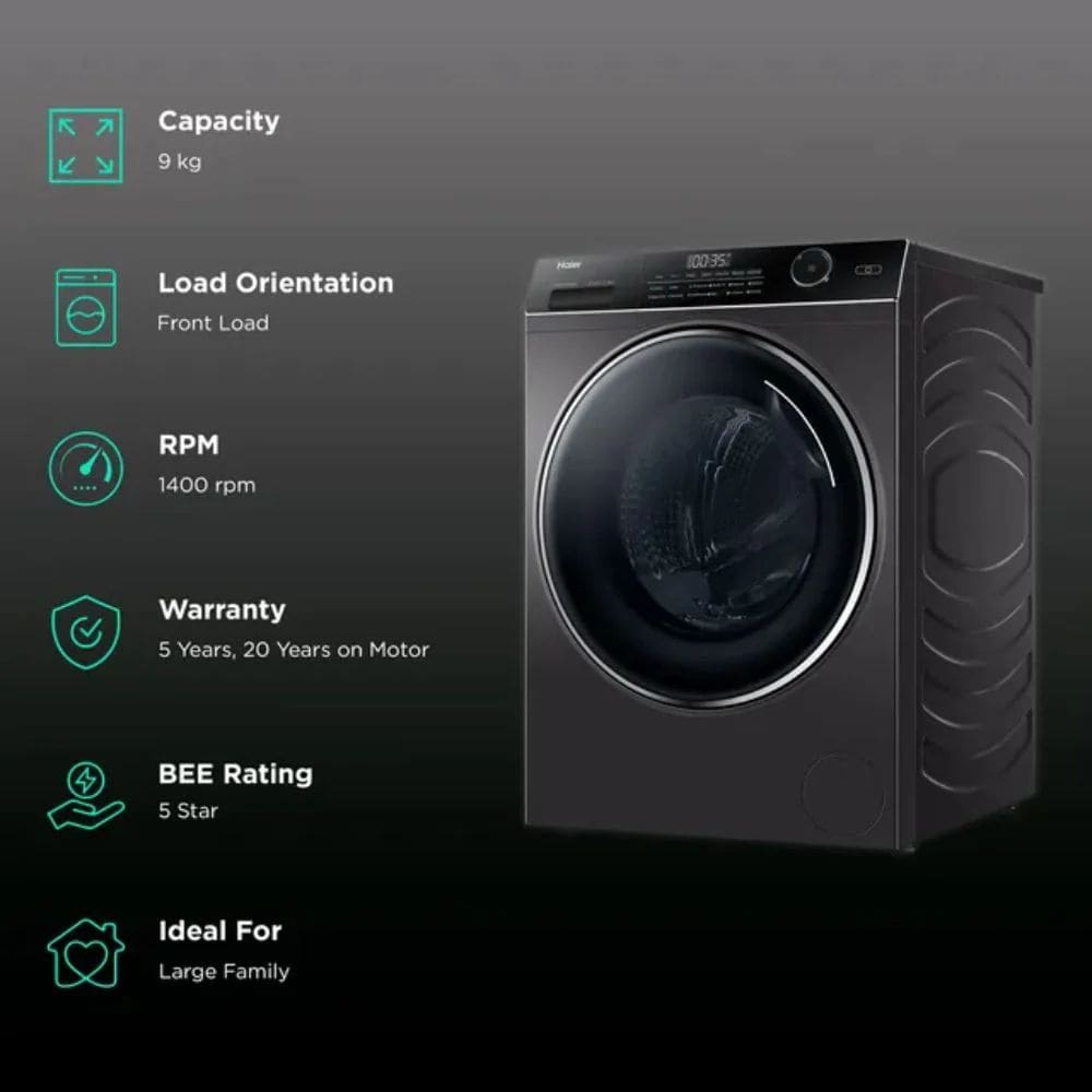 Haier 9 Kg 5 Star Fully-Automatic Front Load Washing machine (HW90-DM14959CBKU1,Black)